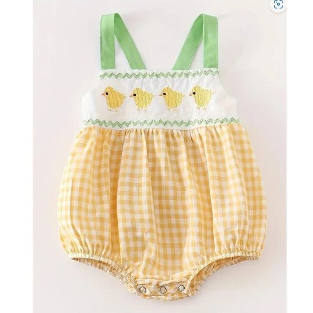 Boutique Embroidered Easter Chicks Baby Boys Bubble Romper Jumpsuit